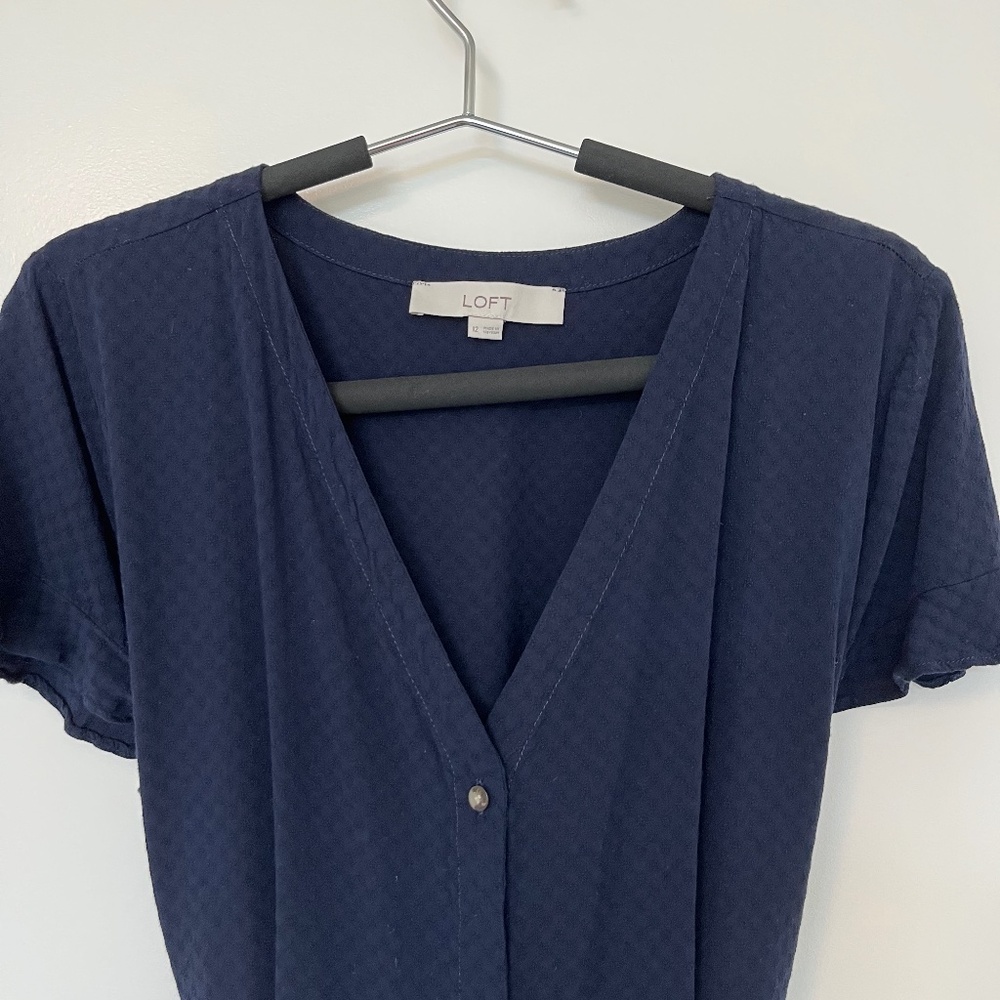 Loft navy midi button front dress